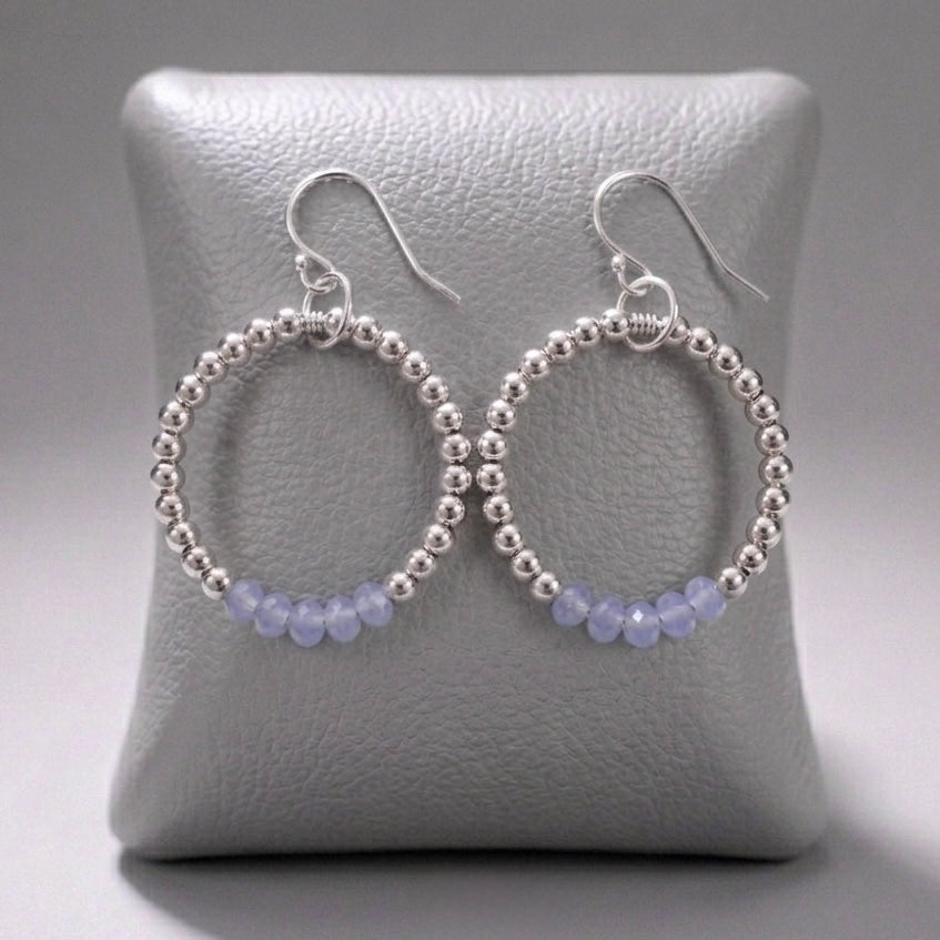 Petite Gemstone Orbit Hoops — Silver